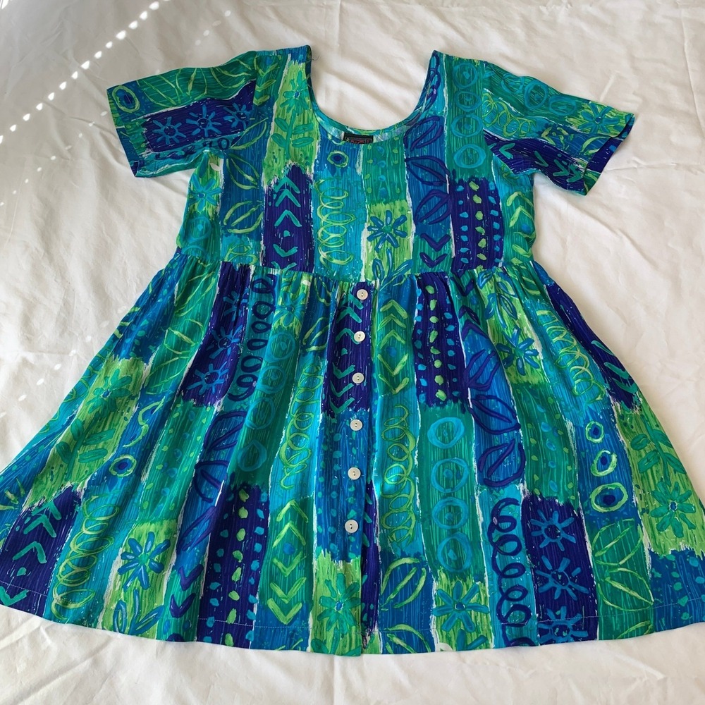 Vintage Big Hed Designs Beach House Dress Caribbean Hawaiian 90s Y2K / Size M - Picture 11 of 14